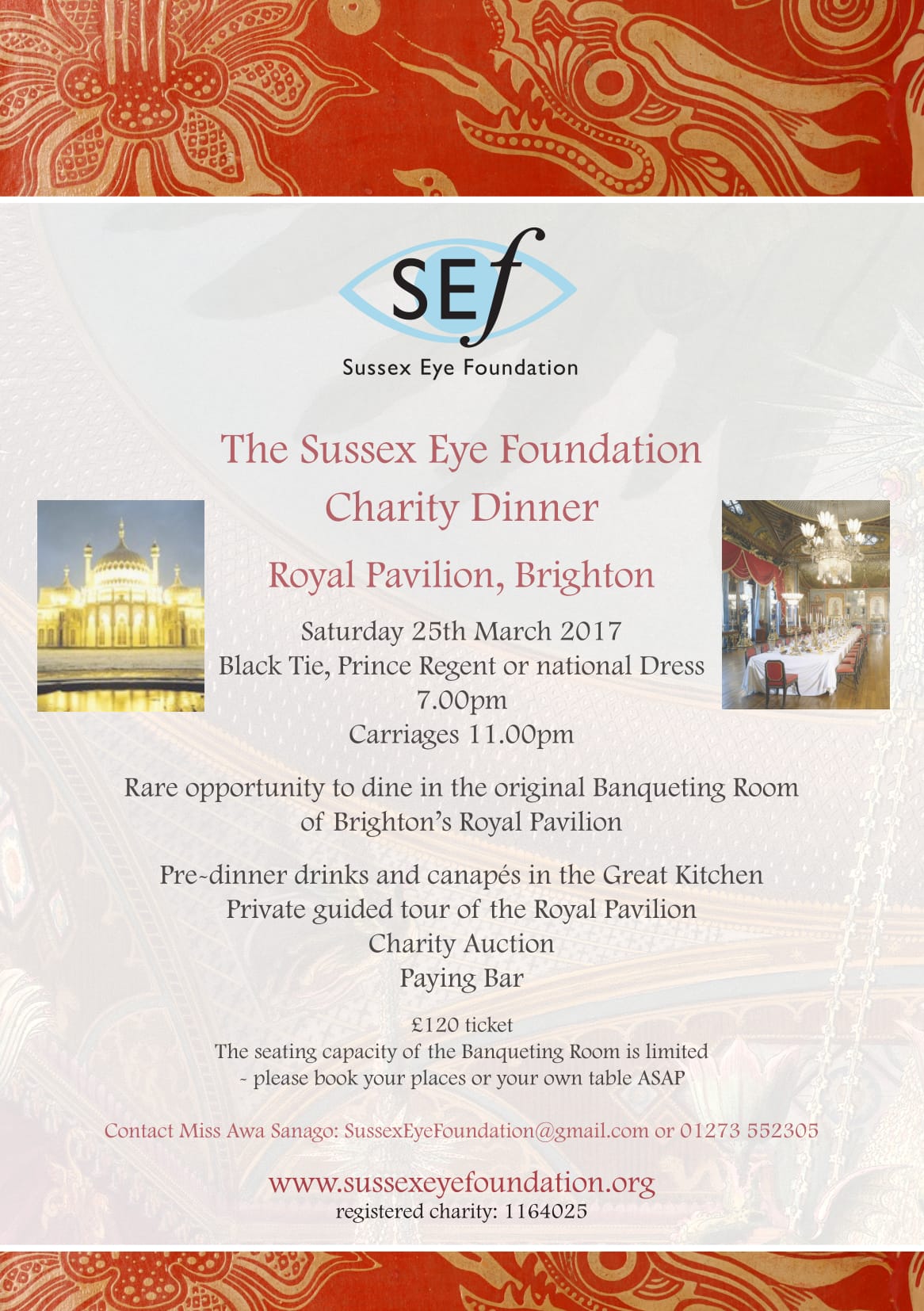 Charity Dinner on 25th March 2017 at the Royal Pavillion Brighton 7pm